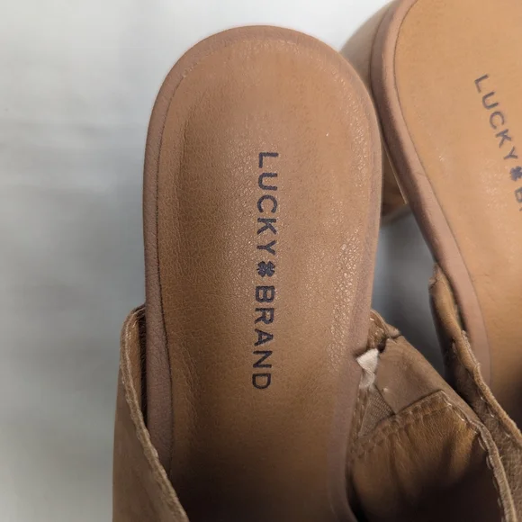 Lucky Brand Leather Mules With Wood Grain Heels - Picture 4 of 13